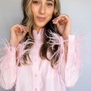 J Crew | Pink Button Up with Feather Sleeves